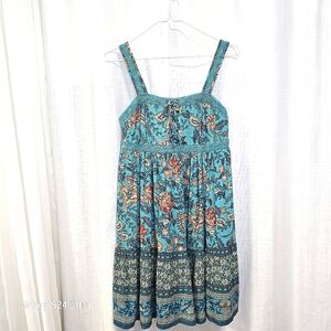 2/$30 Y2K Babydoll Floral Teal Summer Mini Dress Coquette Festival Boho‎ Size XS